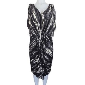 Suzi Chin for Maggy Boutique Black Gray Cream Lined Sleeveless Dress 16